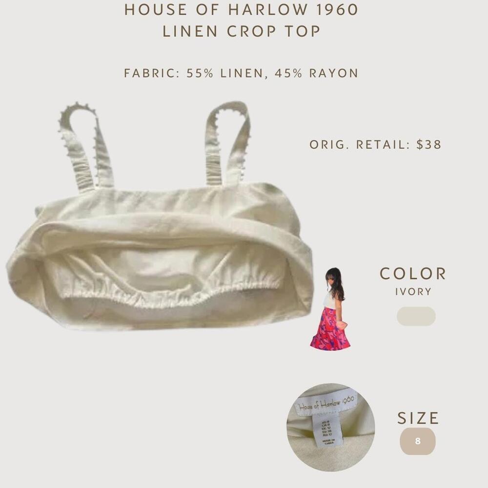 House of Harlow 1960 Linen Blend Ivory Crop Top Size 8 Boho Summer